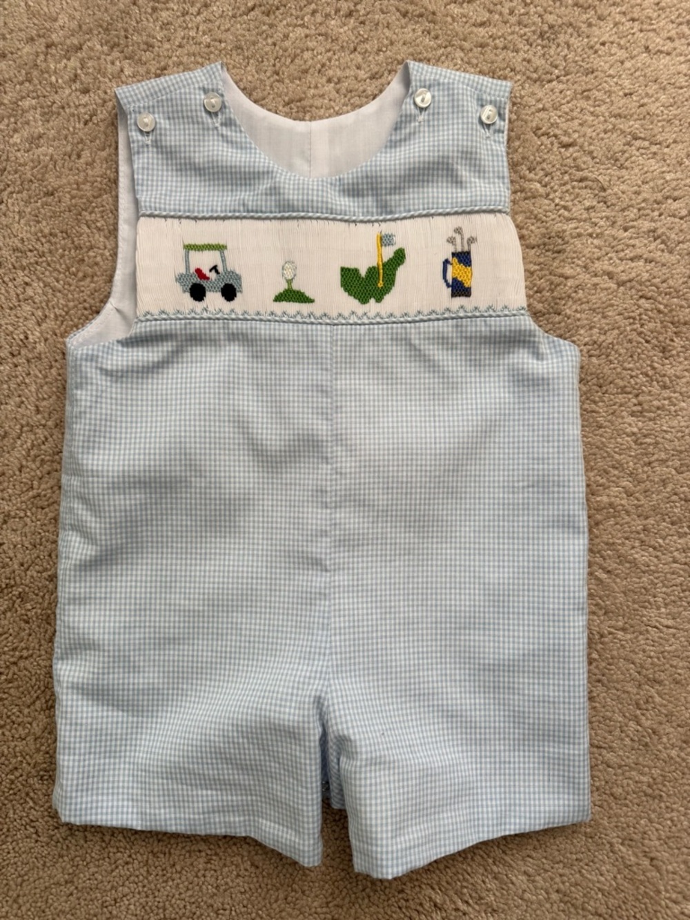 Light Blue Smocked Golf Shortall One-Piece for Kids